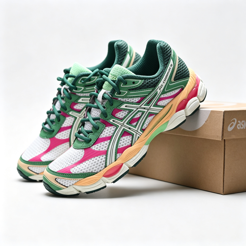 ASICS Gel-Cumulus 16 | Retro green and pink color blocking + GEL cushioning + breathable mesh upper unisex Y2K platform sneakers a must-have item for spring and summer trends
