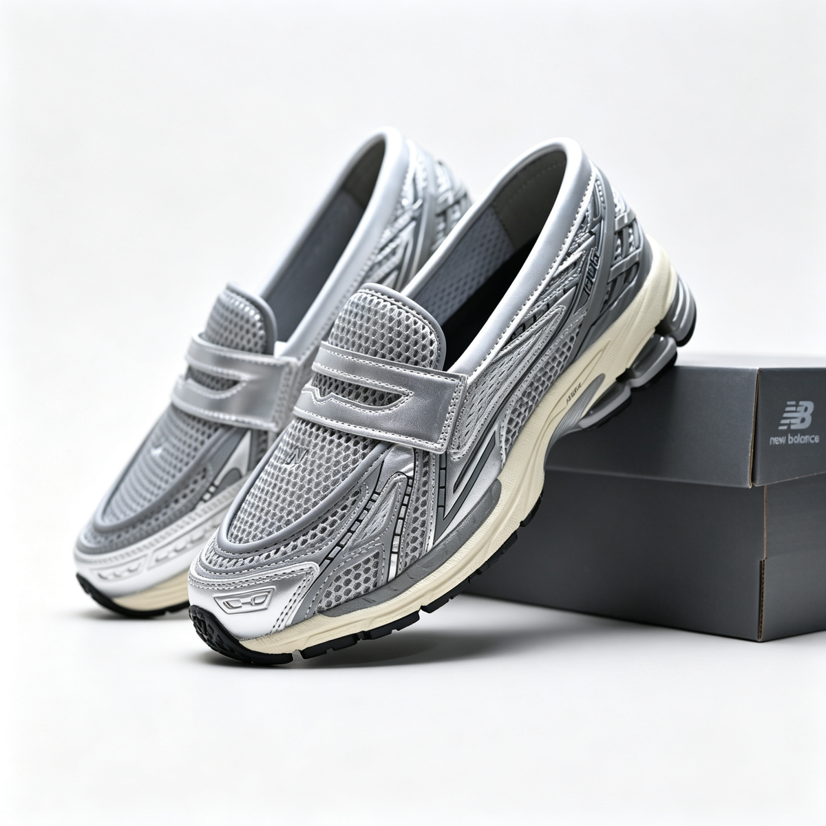 New Balance 1906L Silver Metallic Black Loafers – Unisex Mesh Slip-On Sneakers with N-ergy Cushioning