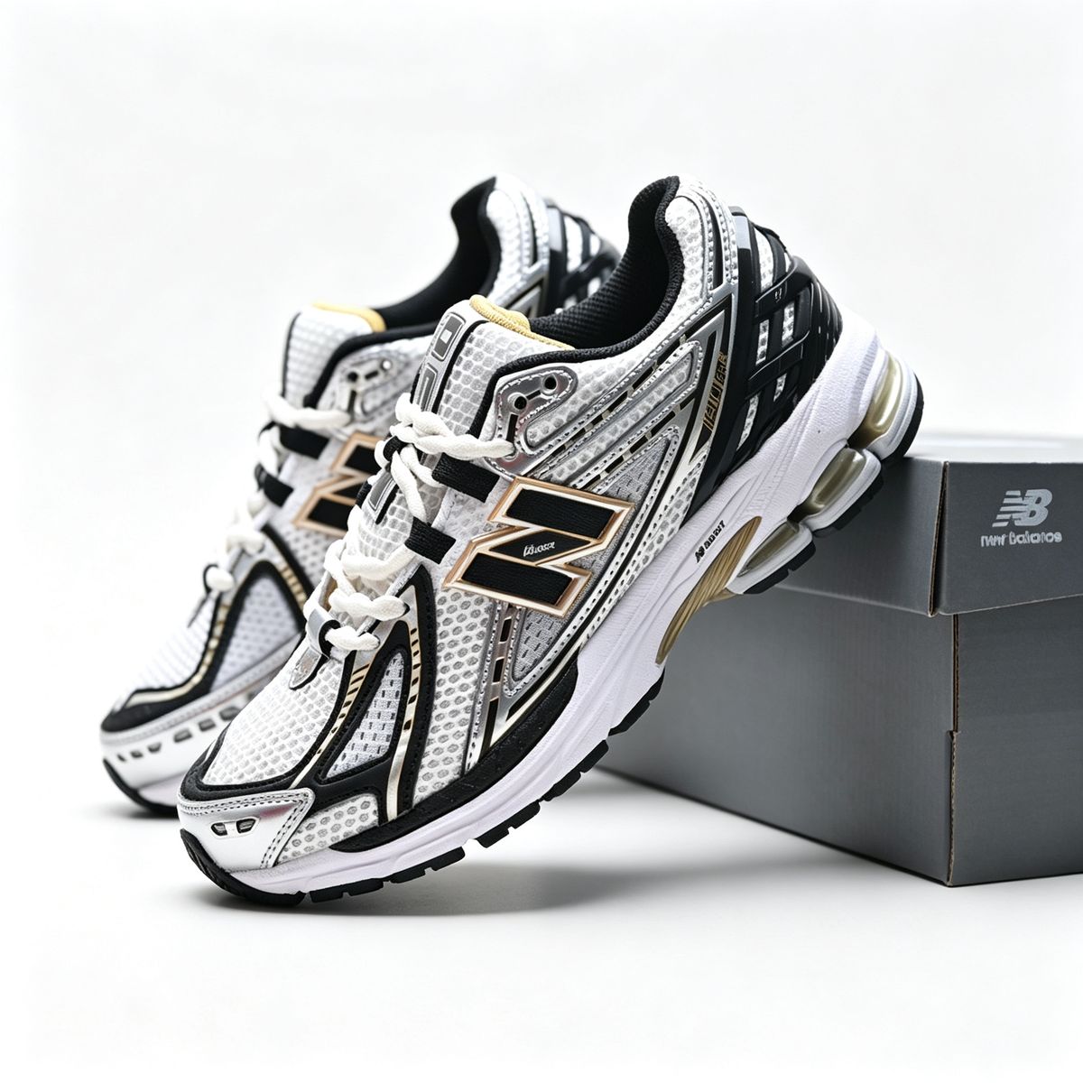 New Balance 1906R White Black Gold Sneakers – Unisex Mesh Retro Running Shoes with N-ERGY Cushioning