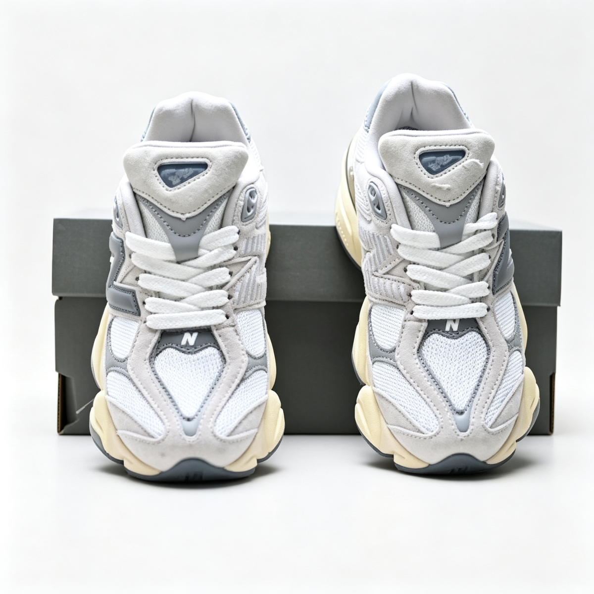 New Balance 9060 White Grey Cream Sneakers – Unisex Suede Mesh Chunky Lifestyle Shoes