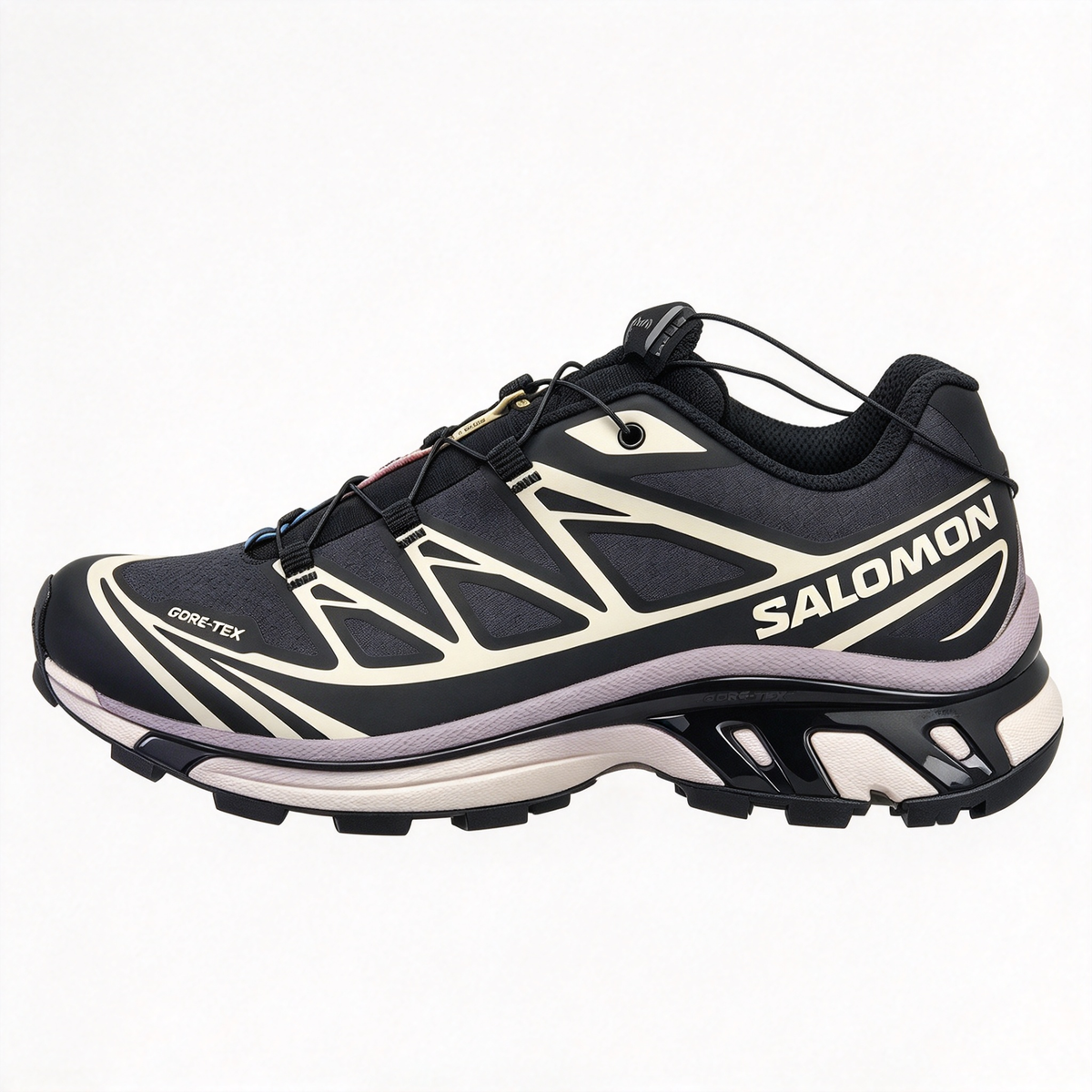 Salomon XT-6 GORE-TEX Men's Trail Running Shoes | Black/Off-White/Yellow-Blue Colorway | Waterproof & Breathable with All-Terrain Grip | Lightweight & Durable | Suitable for Trail Running, Hiking, and Everyday Urban Wear