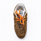 Miu Miu x New Balance 530 SL 2026 Collaboration Sneakers | Cocoa Brown Suede | Multi-Lace System (Orange + Brown + Ivory) | Ultra-Thin Sole | Luxury Unisex Shoes