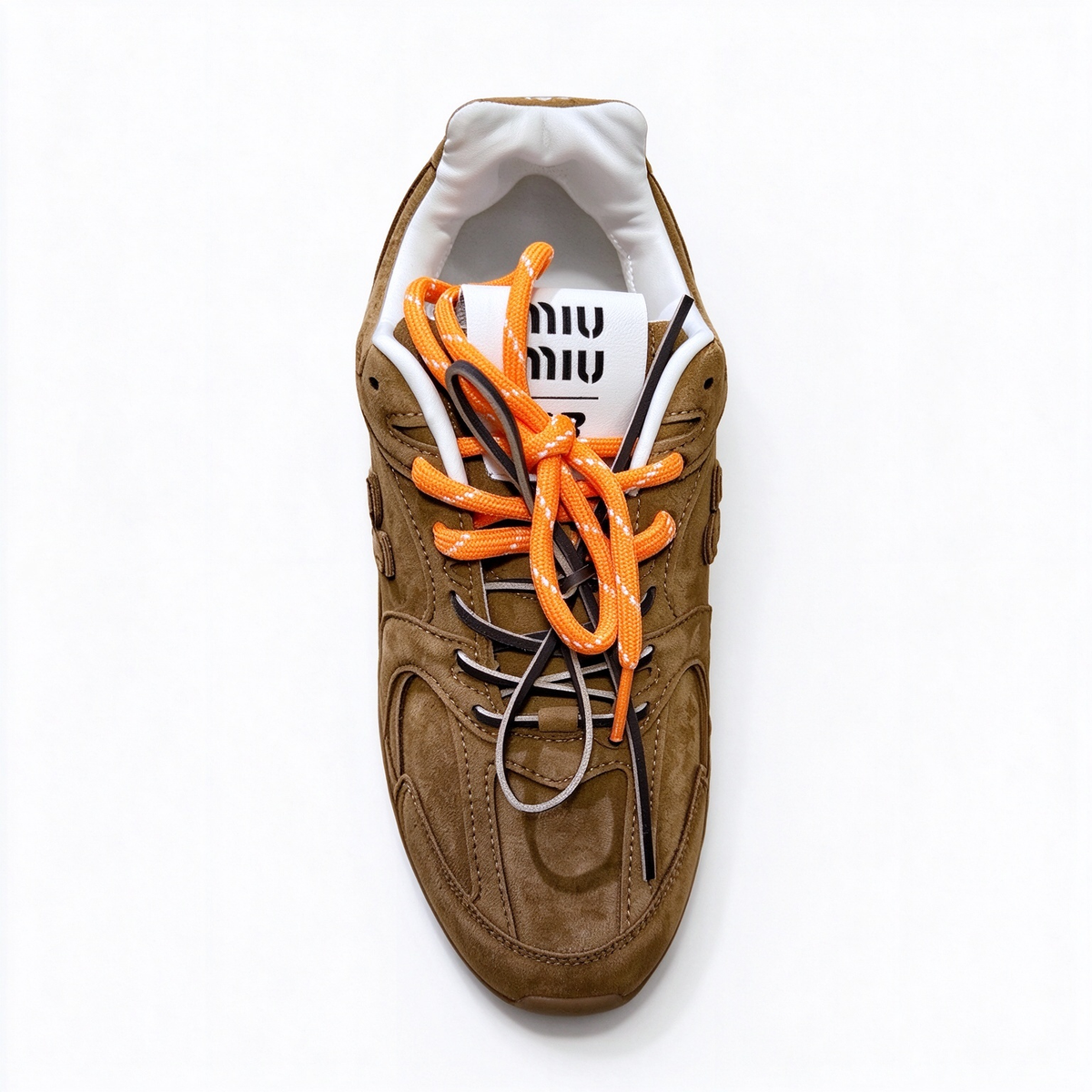 Miu Miu x New Balance 530 SL 2026 Collaboration Sneakers | Cocoa Brown Suede | Multi-Lace System (Orange + Brown + Ivory) | Ultra-Thin Sole | Luxury Unisex Shoes