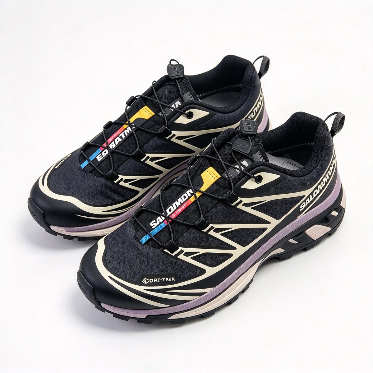 Salomon XT-6 GORE-TEX Men's Trail Running Shoes | Black/Off-White/Yellow-Blue Colorway | Waterproof & Breathable with All-Terrain Grip | Lightweight & Durable | Suitable for Trail Running, Hiking, and Everyday Urban Wear