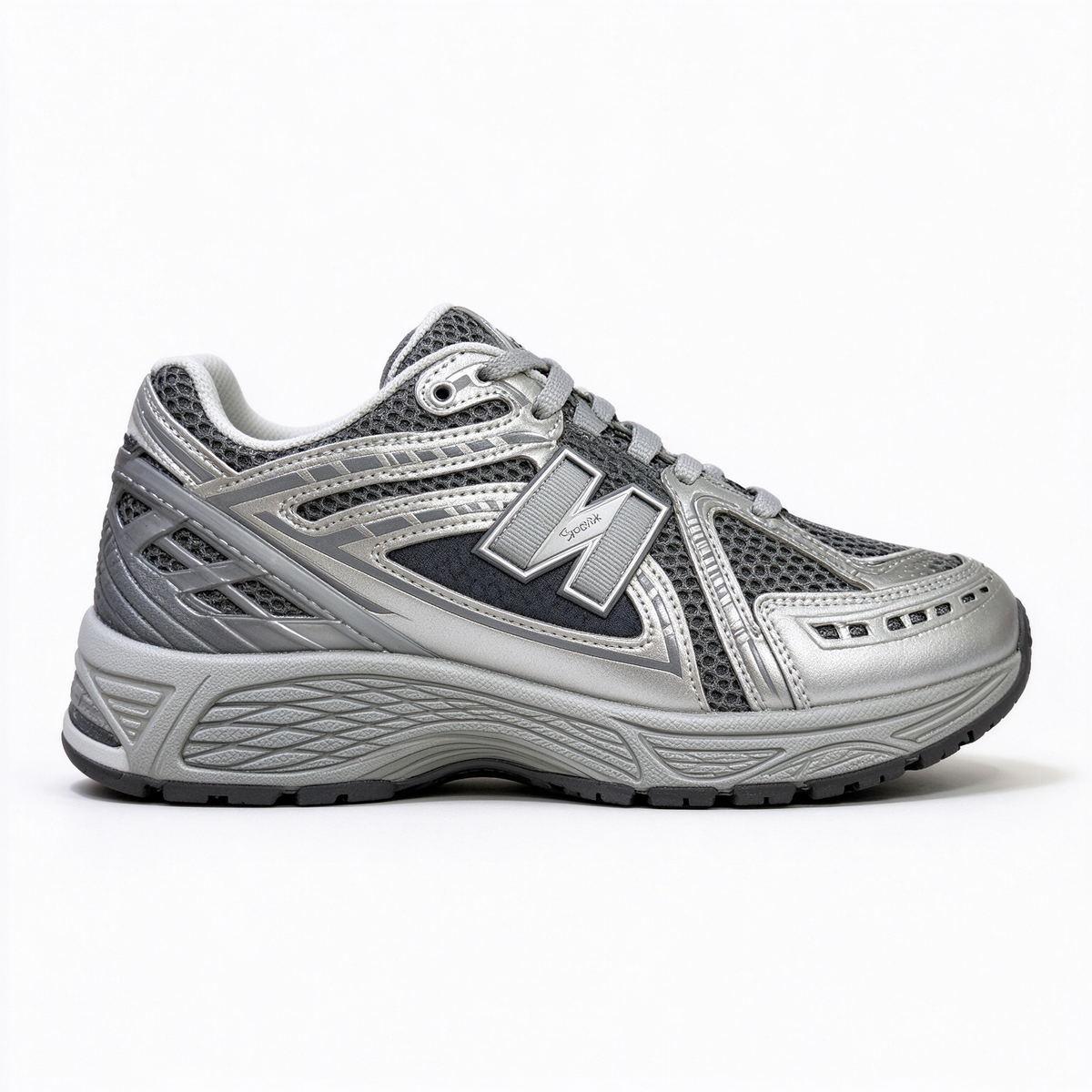 New Balance Classic Y2K retro running sneakers 1906R silver grey metallic colorway, unisex dad shoes for men and women.