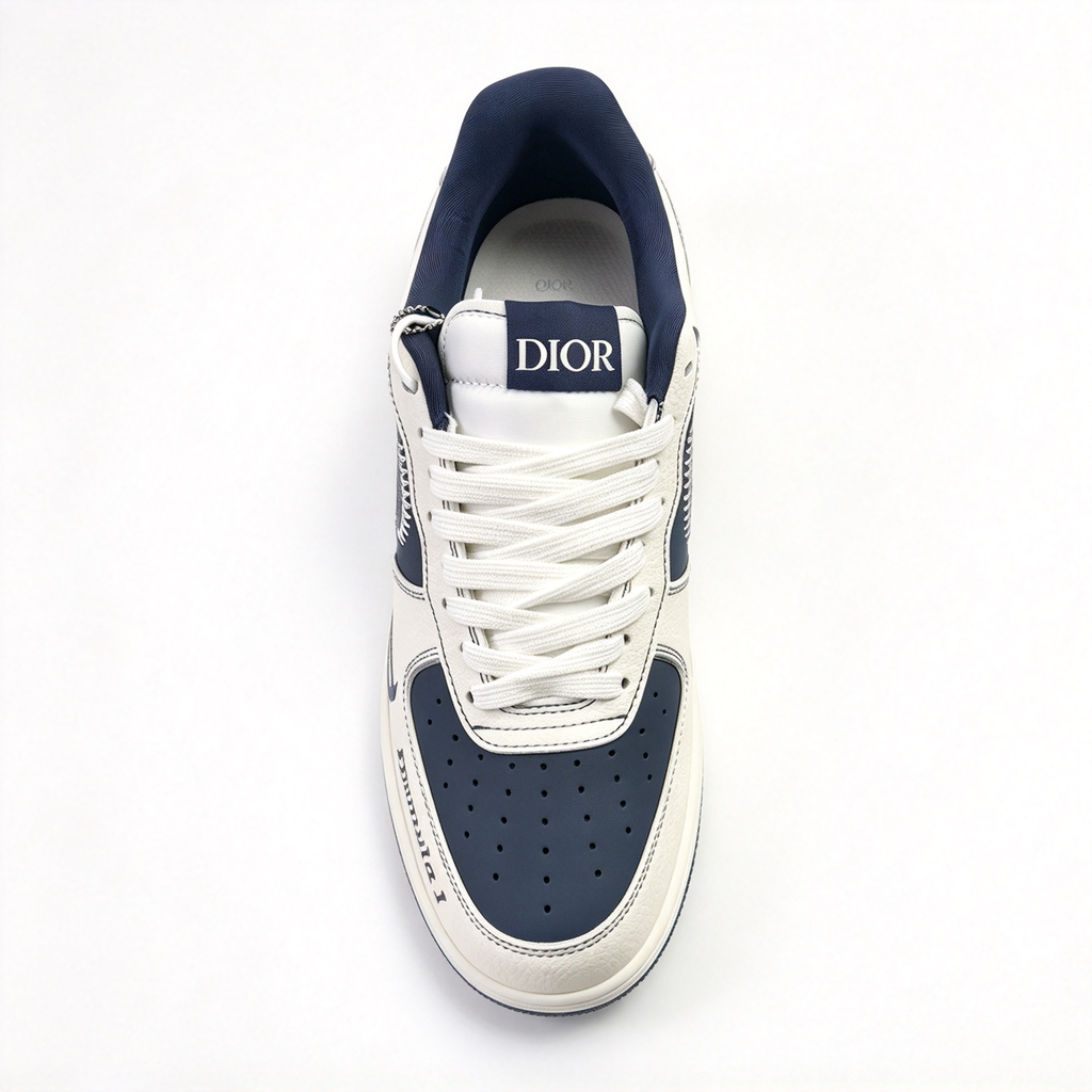 Nike Air Force 1 Low x Dior “Formula 1” | Limited Edition Luxury Sneakers | White & Navy Blue | Oblique Print Swoosh | Premium Leather | Unisex | Collector’s Item
