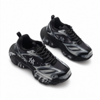 MLB Big Ball Chunky New York Yankees Sneakers | Black Silver Marble Splash | 6cm Platform Dad Shoes | Unisex Streetwear