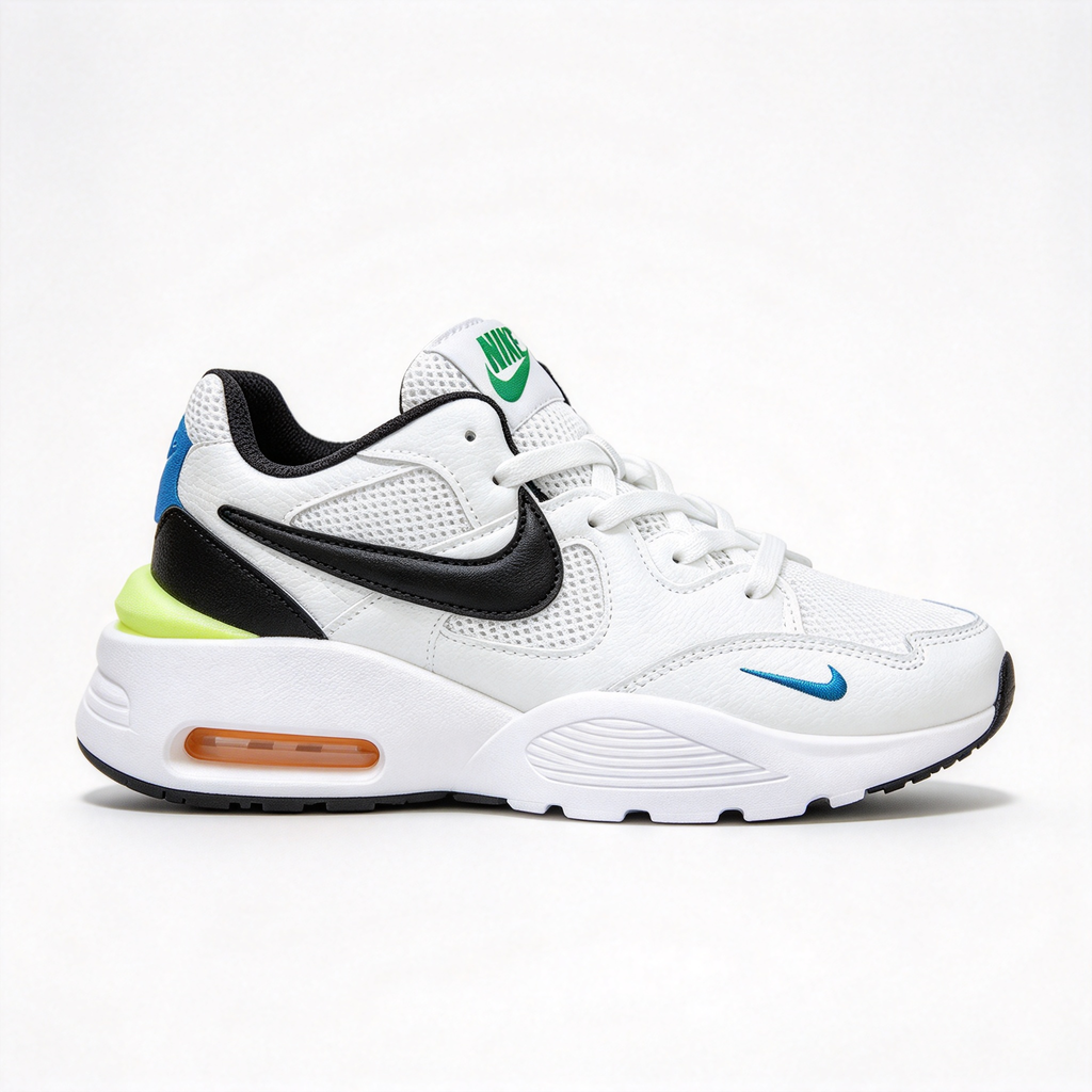 Nike Air Max Fusion White/Black/Green | Retro 90s Chunky Sneakers | Max Air Cushioning | Breathable Mesh & Leather | Unisex | Lightweight & Comfortable