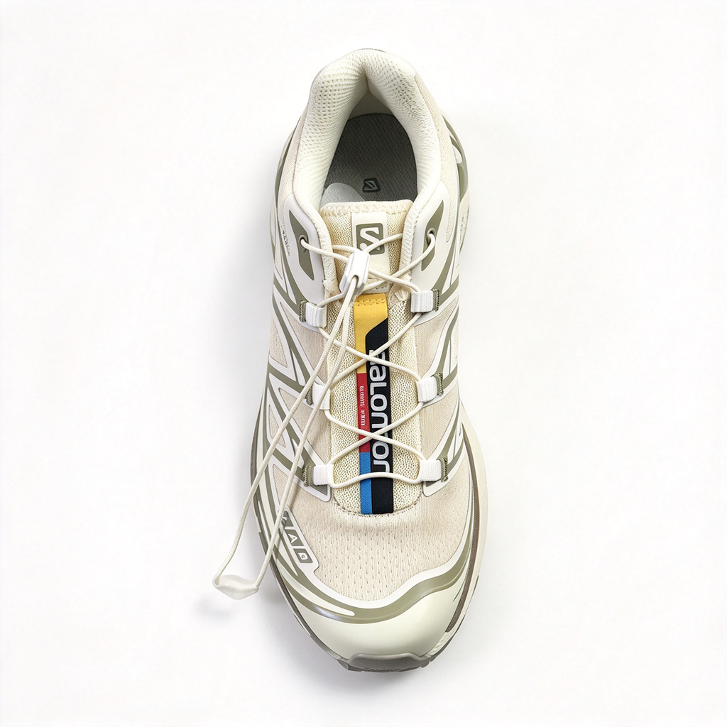 Salomon XT-6 Men's Trail Running Shoes | Beige/Olive Green/Yellow-Blue Colorway; Breathable Mesh Upper | All-Terrain Traction | Lightweight and Durable | Suitable for Trail Running, Hiking, and Everyday Urban Wear