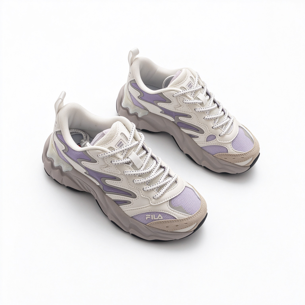 FILA Ray Tracer Chunky Dad Sneakers | Cream & Lilac Purple | Retro 90s Athletic Shoes | Women's Fashion Sneakers
