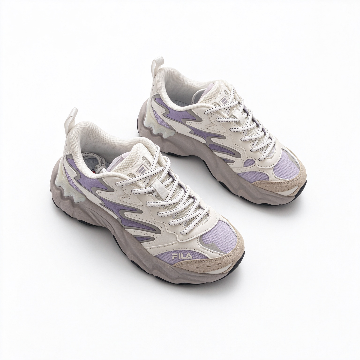 FILA Ray Tracer Chunky Dad Sneakers | Cream & Lilac Purple | Retro 90s Athletic Shoes | Women's Fashion Sneakers