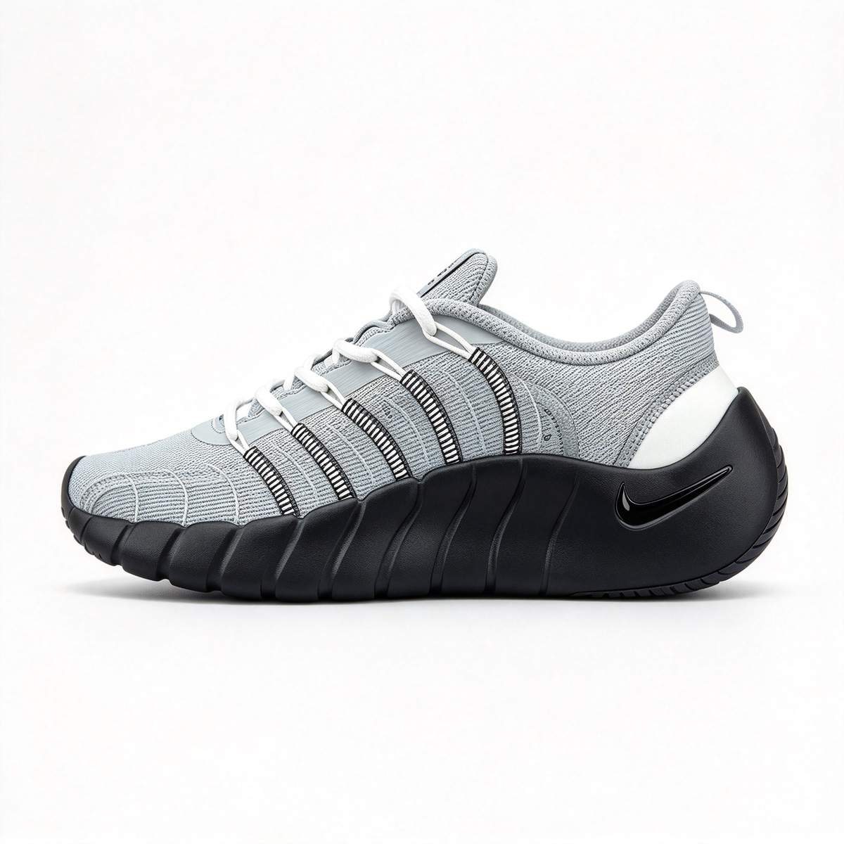 Nike Free RN 5.0 Men's Running Shoes | Light Grey/Black/White | Barefoot-like feel + flexible grooved sole | Breathable knit upper | Lightweight, zero-drop design | Suitable for road running, workouts, and everyday wear