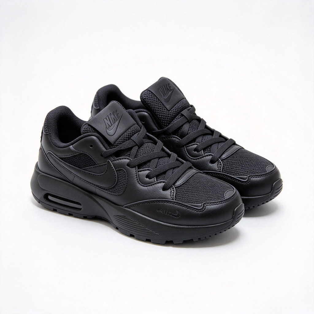 Nike Air Max Fusion Triple Black | Retro 90s Chunky Sneakers | Max Air Cushioning | Breathable Mesh &amp; Leather | Unisex | Lightweight &amp; Comfortable