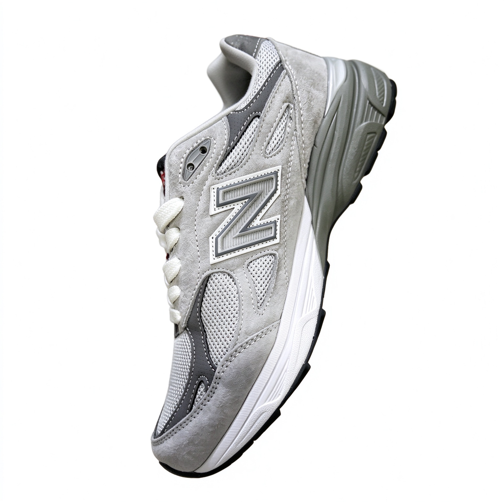 New Balance Classic American retro running shoes 990V3 grey red colorway, unisex design for men and women.