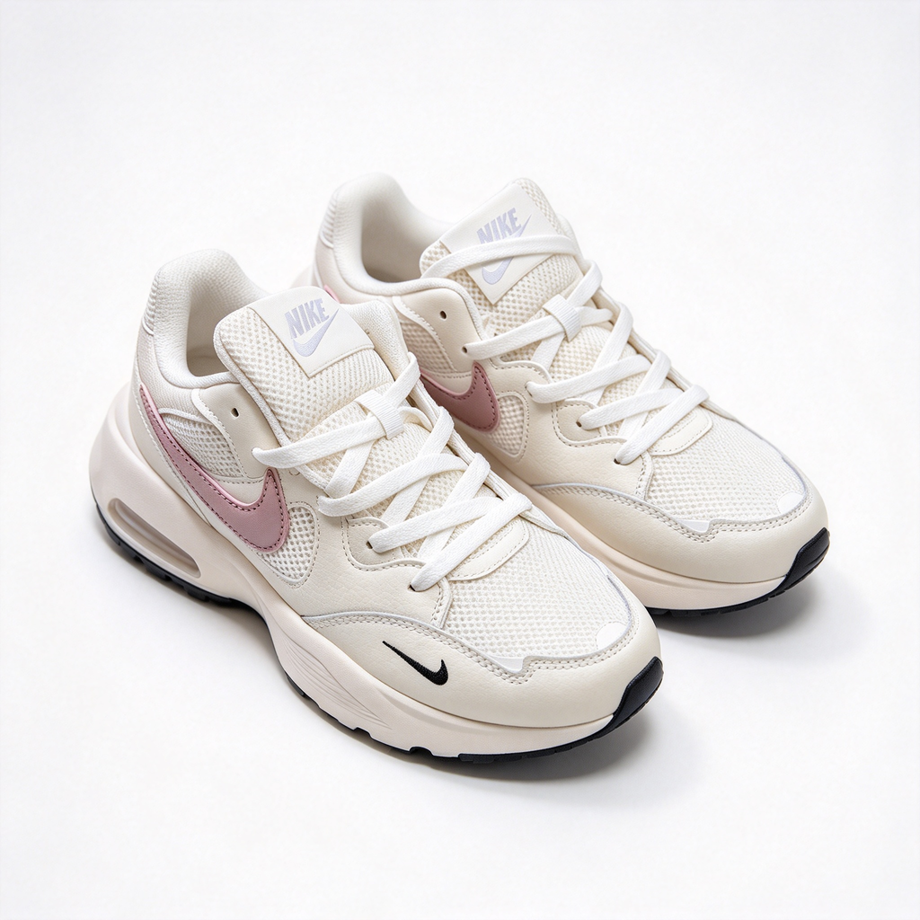 Nike Air Max Fusion Beige/Pink | Retro 90s Chunky Sneakers | Max Air Cushioning | Breathable Mesh & Leather | Unisex | Lightweight & Comfortable