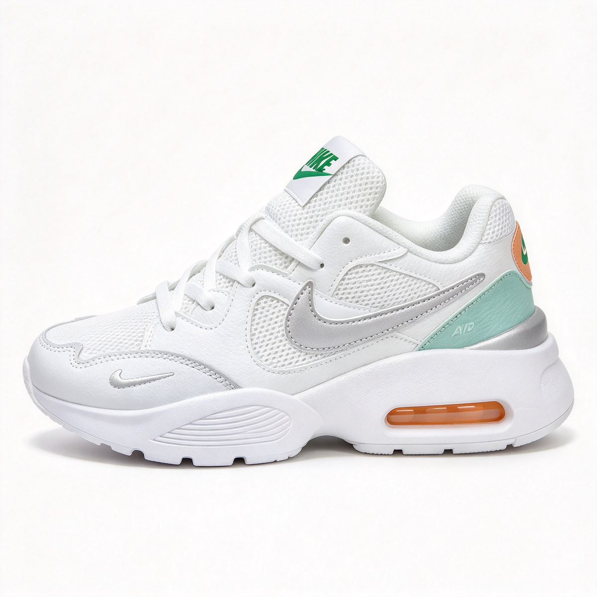 Nike Air Max Fusion White/Green | Retro 90s Chunky Sneakers | Max Air Cushioning | Breathable Mesh & Leather | Unisex | Lightweight & Comfortable