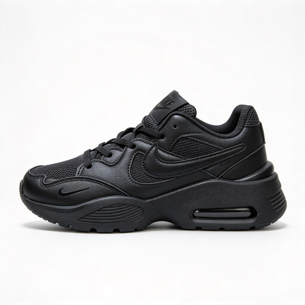 Nike Air Max Fusion Triple Black | Retro 90s Chunky Sneakers | Max Air Cushioning | Breathable Mesh &amp; Leather | Unisex | Lightweight &amp; Comfortable