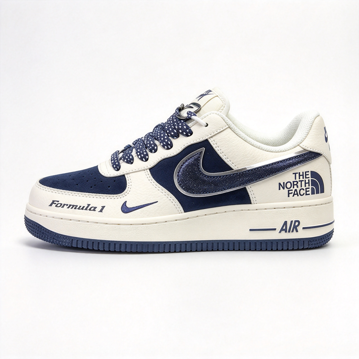 Nike Air Force 1 Low x The North Face “Formula 1” | Limited Edition Outdoor Sneakers | White & Navy Blue | Premium Leather & Breathable Mesh | Unisex | Collector’s Item