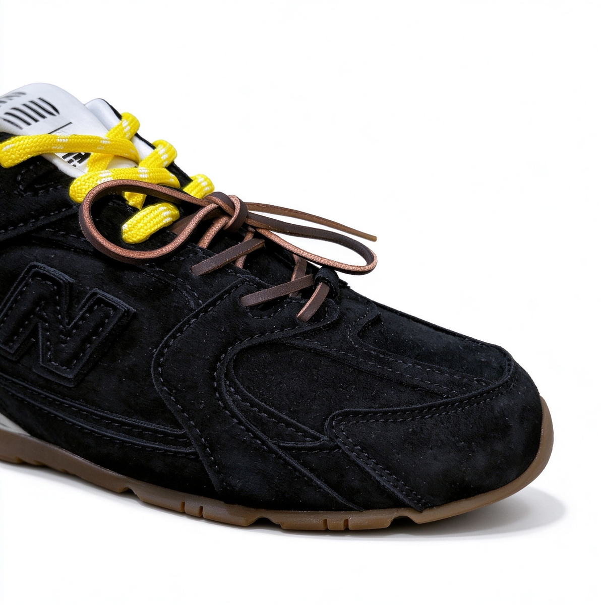 Miu Miu x New Balance 530 SL 2026 Collaboration Sneakers | All Black Suede | Multi-Lace System (Yellow + Brown + Ivory) | Ultra-Thin Sole | Luxury Unisex Shoes