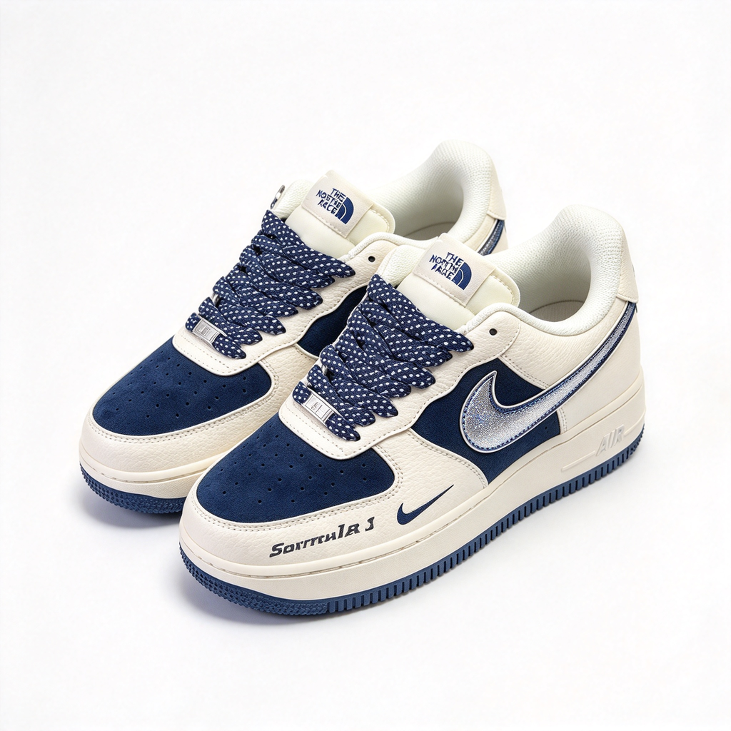 Nike Air Force 1 Low x The North Face “Formula 1” | Limited Edition Outdoor Sneakers | White & Navy Blue | Premium Leather & Breathable Mesh | Unisex | Collector’s Item