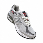 New Balance Classic American retro running shoes 990V3 grey red colorway, unisex design for men and women.
