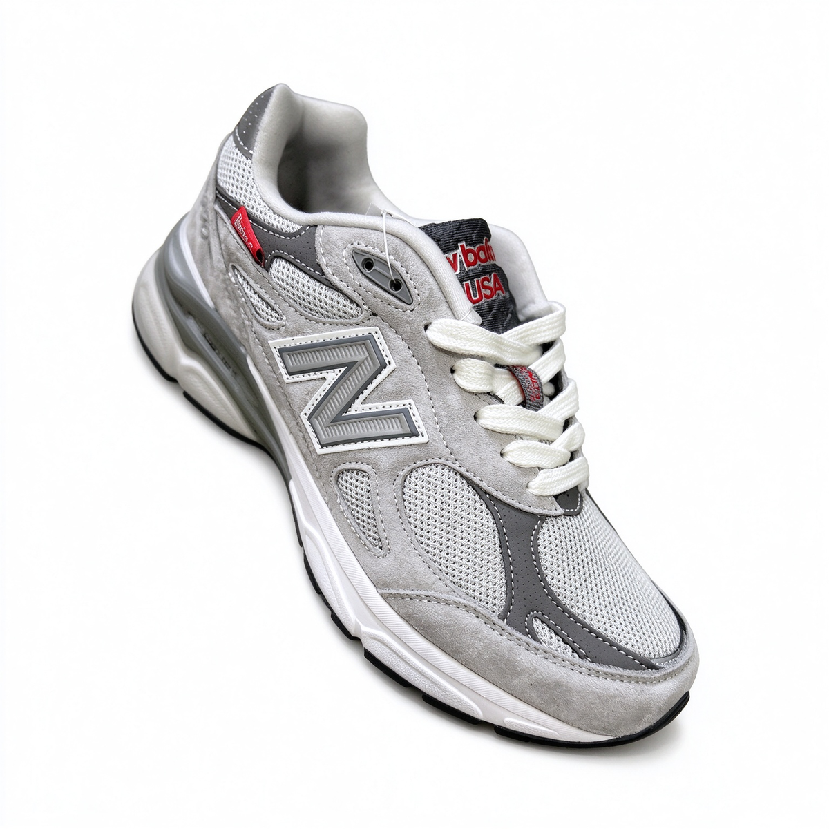 New Balance Classic American retro running shoes 990V3 grey red colorway, unisex design for men and women.
