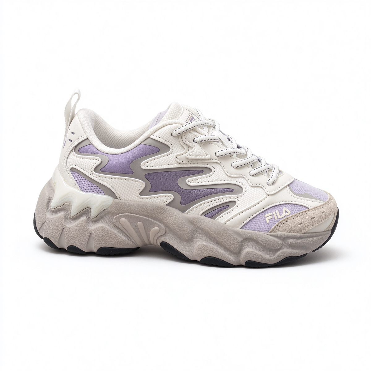 FILA Ray Tracer Chunky Dad Sneakers | Cream & Lilac Purple | Retro 90s Athletic Shoes | Women's Fashion Sneakers