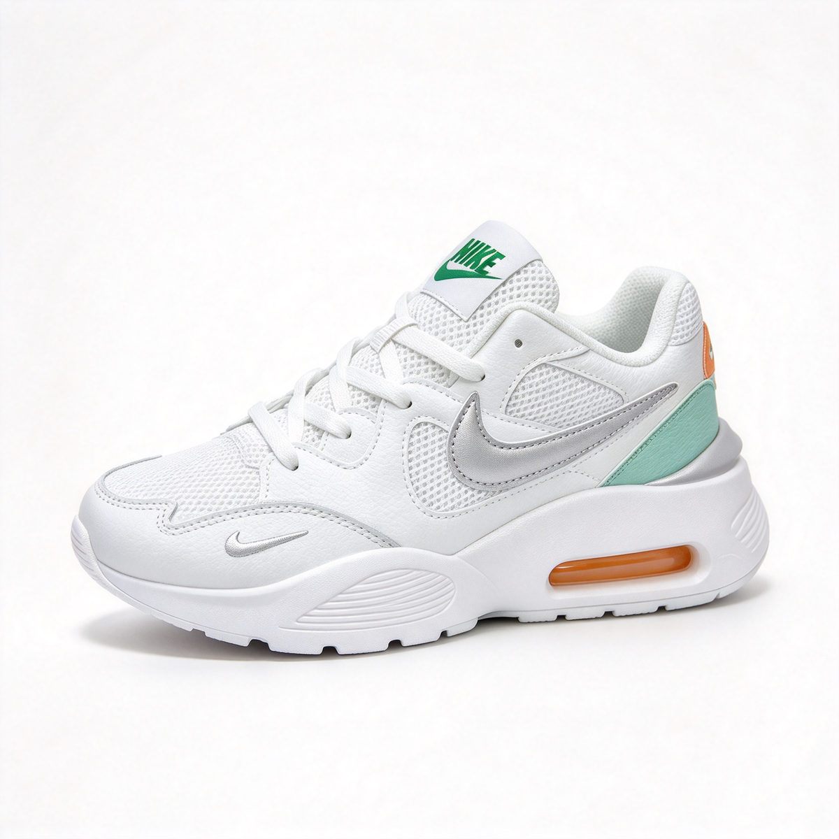 Nike Air Max Fusion White/Green | Retro 90s Chunky Sneakers | Max Air Cushioning | Breathable Mesh & Leather | Unisex | Lightweight & Comfortable