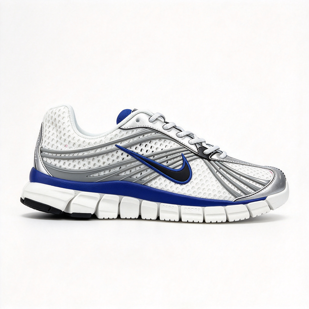 Nike Zoom Skylon 11 Men's Running Shoes | White/Metallic Silver/Dark Blue/Black | Air Zoom cushioning + breathable mesh upper | Y2K retro style | Lightweight and flexible | A popular choice for road running and street style