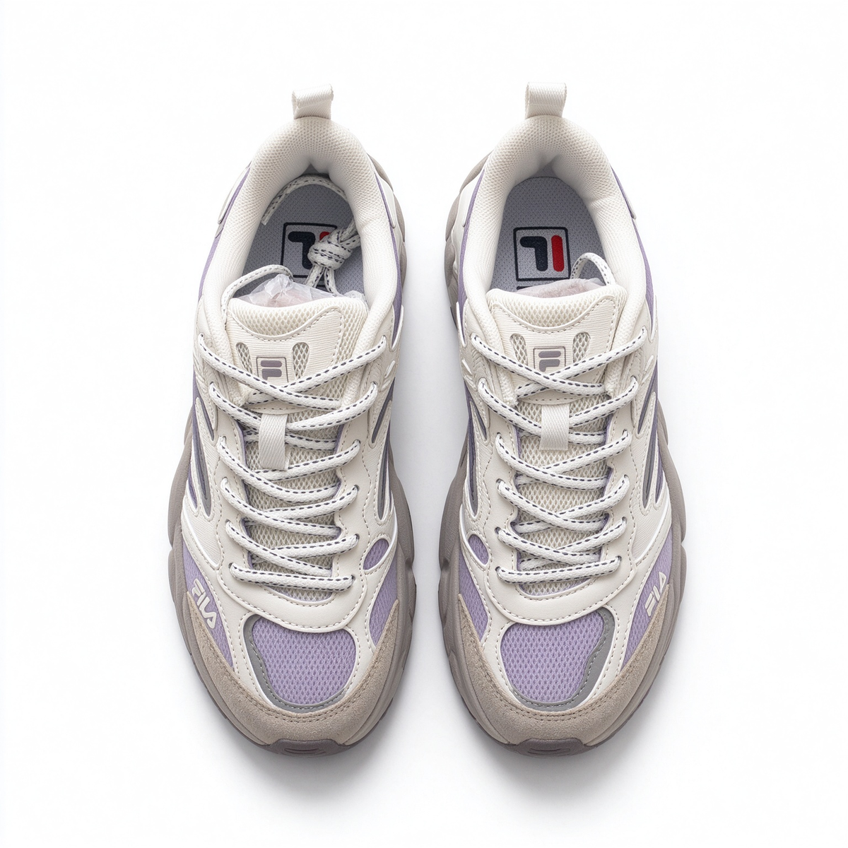 FILA Ray Tracer Chunky Dad Sneakers | Cream & Lilac Purple | Retro 90s Athletic Shoes | Women's Fashion Sneakers