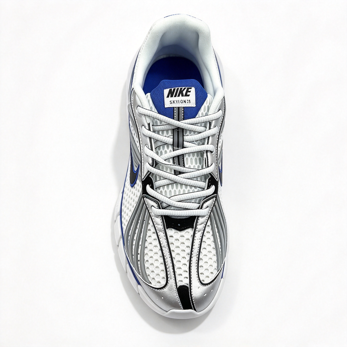 Nike Zoom Skylon 11 Men's Running Shoes | White/Metallic Silver/Dark Blue/Black | Air Zoom cushioning + breathable mesh upper | Y2K retro style | Lightweight and flexible | A popular choice for road running and street style