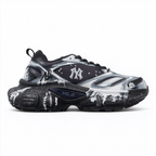 MLB Big Ball Chunky New York Yankees Sneakers | Black Silver Marble Splash | 6cm Platform Dad Shoes | Unisex Streetwear