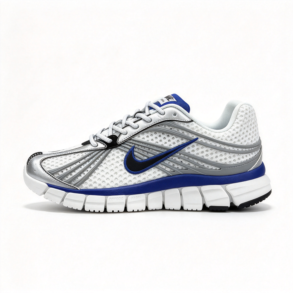 Nike Zoom Skylon 11 Men's Running Shoes | White/Metallic Silver/Dark Blue/Black | Air Zoom cushioning + breathable mesh upper | Y2K retro style | Lightweight and flexible | A popular choice for road running and street style