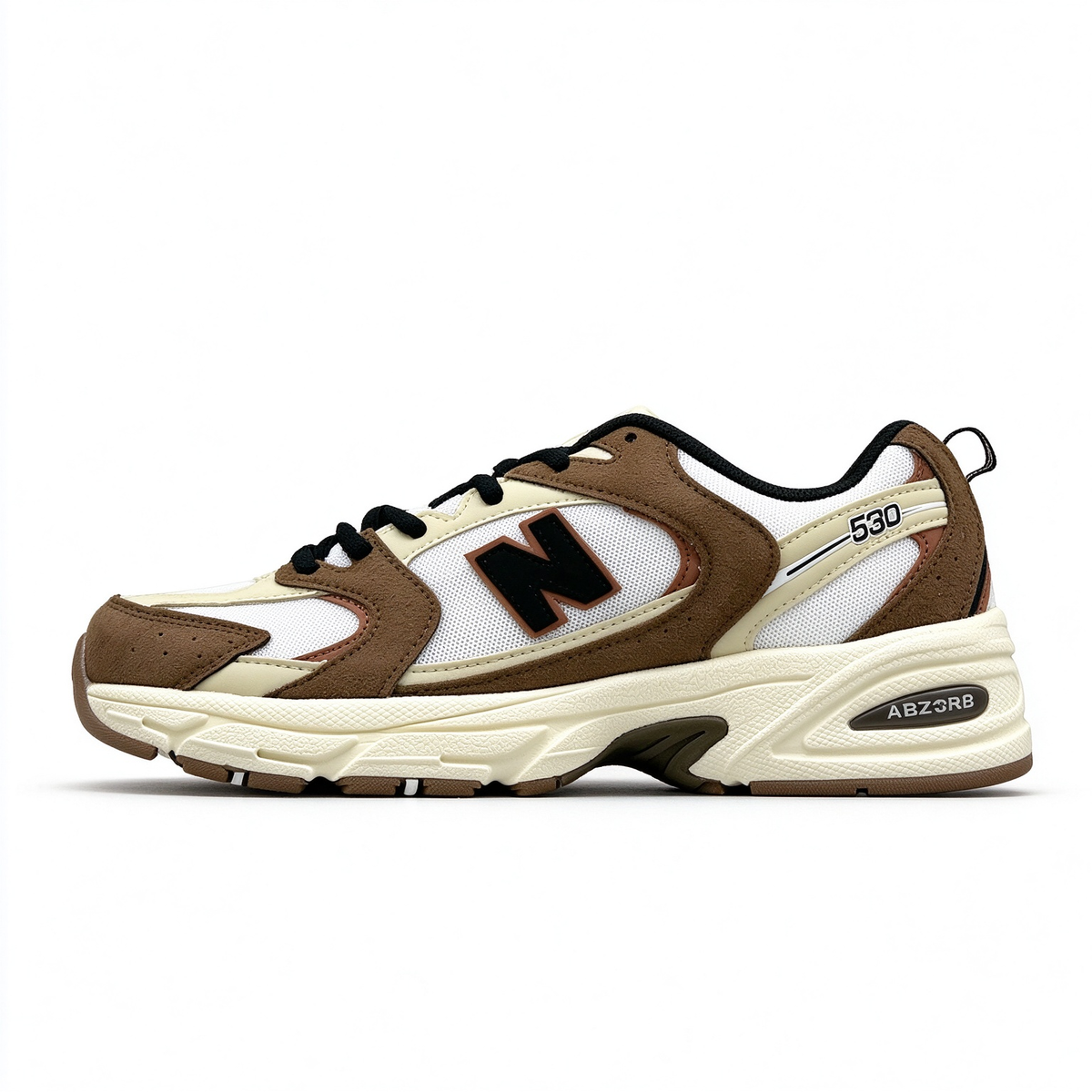 New Balance Classic 90s retro running sneakers 530 Dark Mushroom brown beige colorway, unisex dad shoes for men and women.