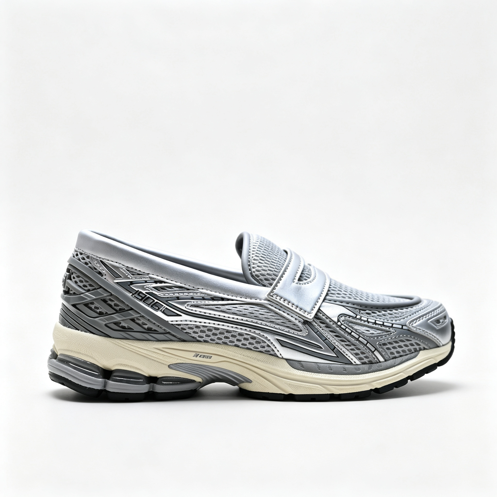 New Balance 1906L Silver Metallic Black Loafers – Unisex Mesh Slip-On Sneakers with N-ergy Cushioning