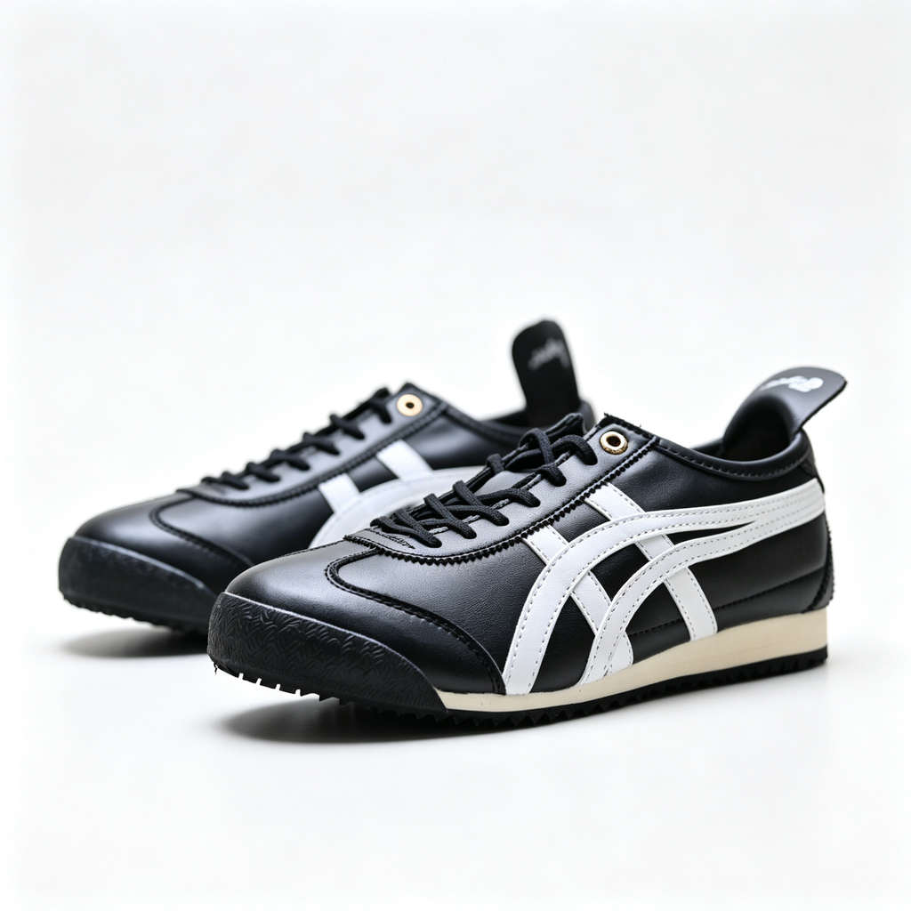 Onitsuka Tiger Mexico 66 SD 1183A872-003 | Black/White Leather Retro Sneakers | Unisex Classic Vintage Running Shoes