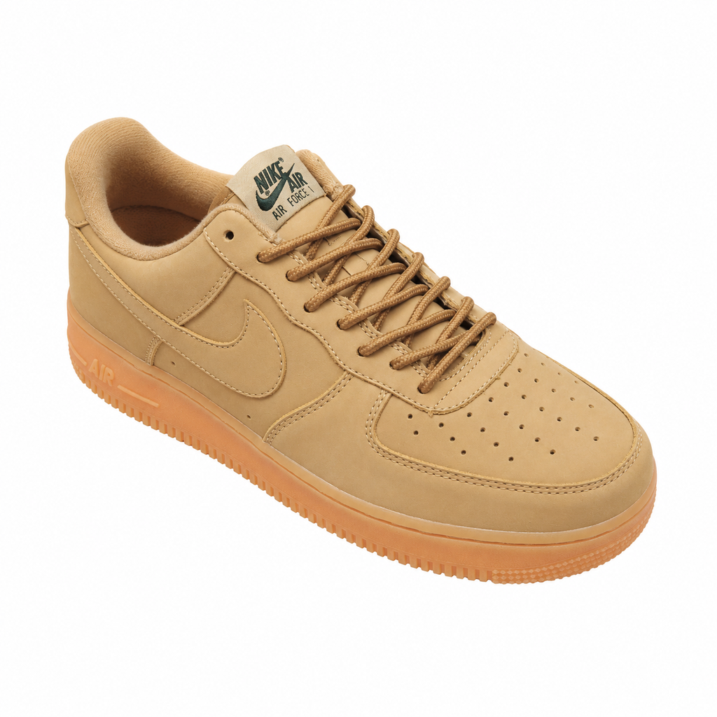 Nike Air Force 1 Low '07 Flax | Wheat-colored full leather + gum sole + built-in Air cushioning unisex retro casual sneakers