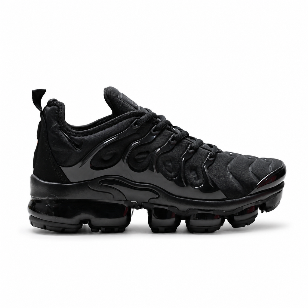 Nike Air VaporMax Plus | Triple Black Mesh + Glossy TPU Overlays + Full-Length VaporMax Cushioning, Men's Futuristic Running & Lifestyle Sneakers, Dark Aesthetic & All-Day Comfort