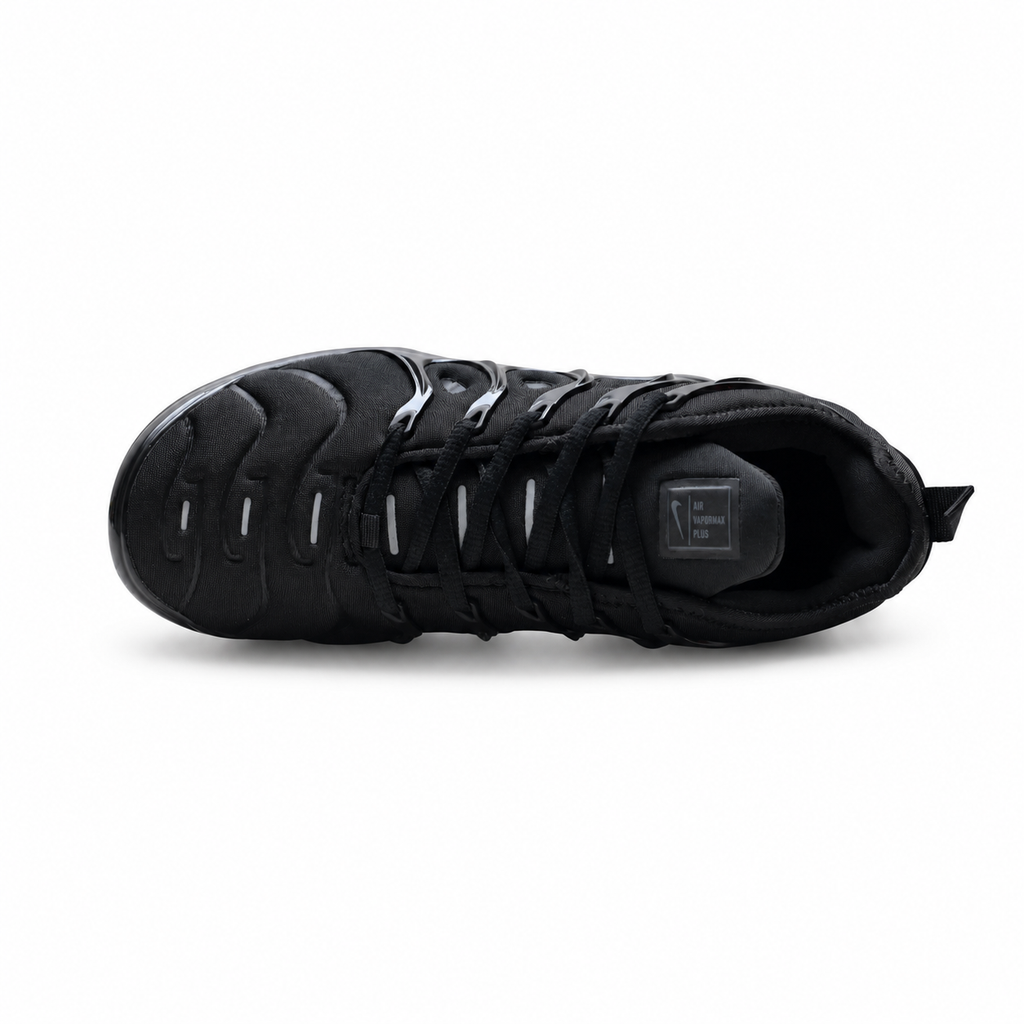Nike Air VaporMax Plus | Triple Black Mesh + Glossy TPU Overlays + Full-Length VaporMax Cushioning, Men's Futuristic Running & Lifestyle Sneakers, Dark Aesthetic & All-Day Comfort