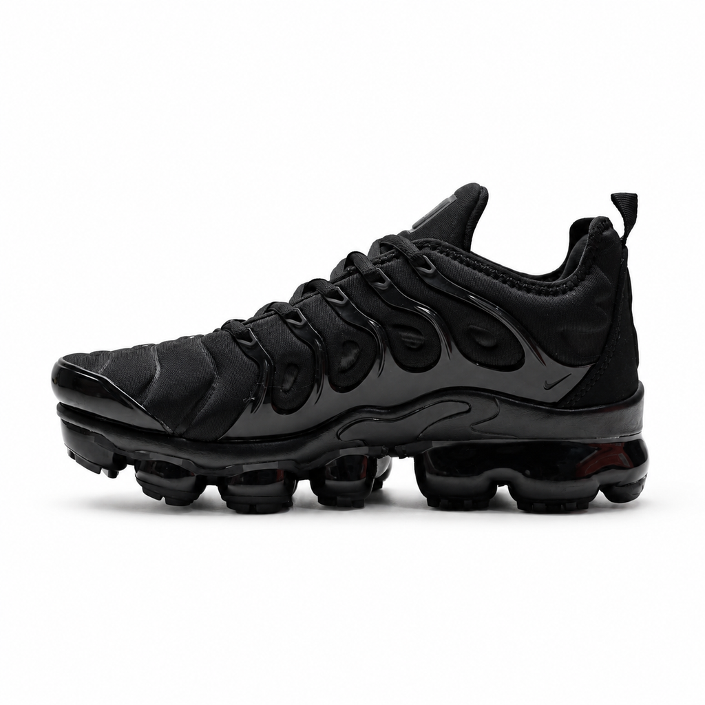 Nike Air VaporMax Plus | Triple Black Mesh + Glossy TPU Overlays + Full-Length VaporMax Cushioning, Men's Futuristic Running & Lifestyle Sneakers, Dark Aesthetic & All-Day Comfort