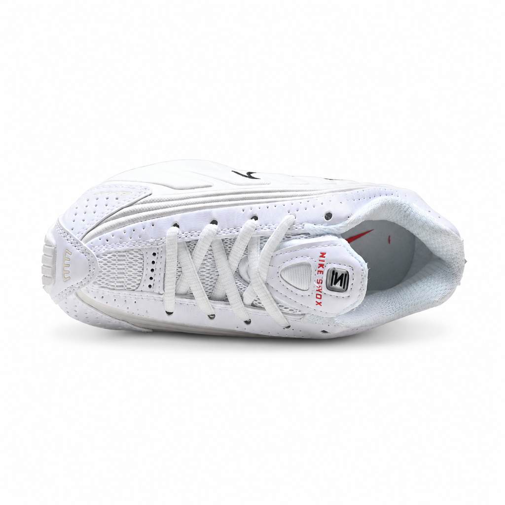 Nike Shox R4 White/Red | Retro running shoes in white red, and black + Shox cushioning + Y2K millennial style unisex chunky sneakers a hot trend for spring and summer