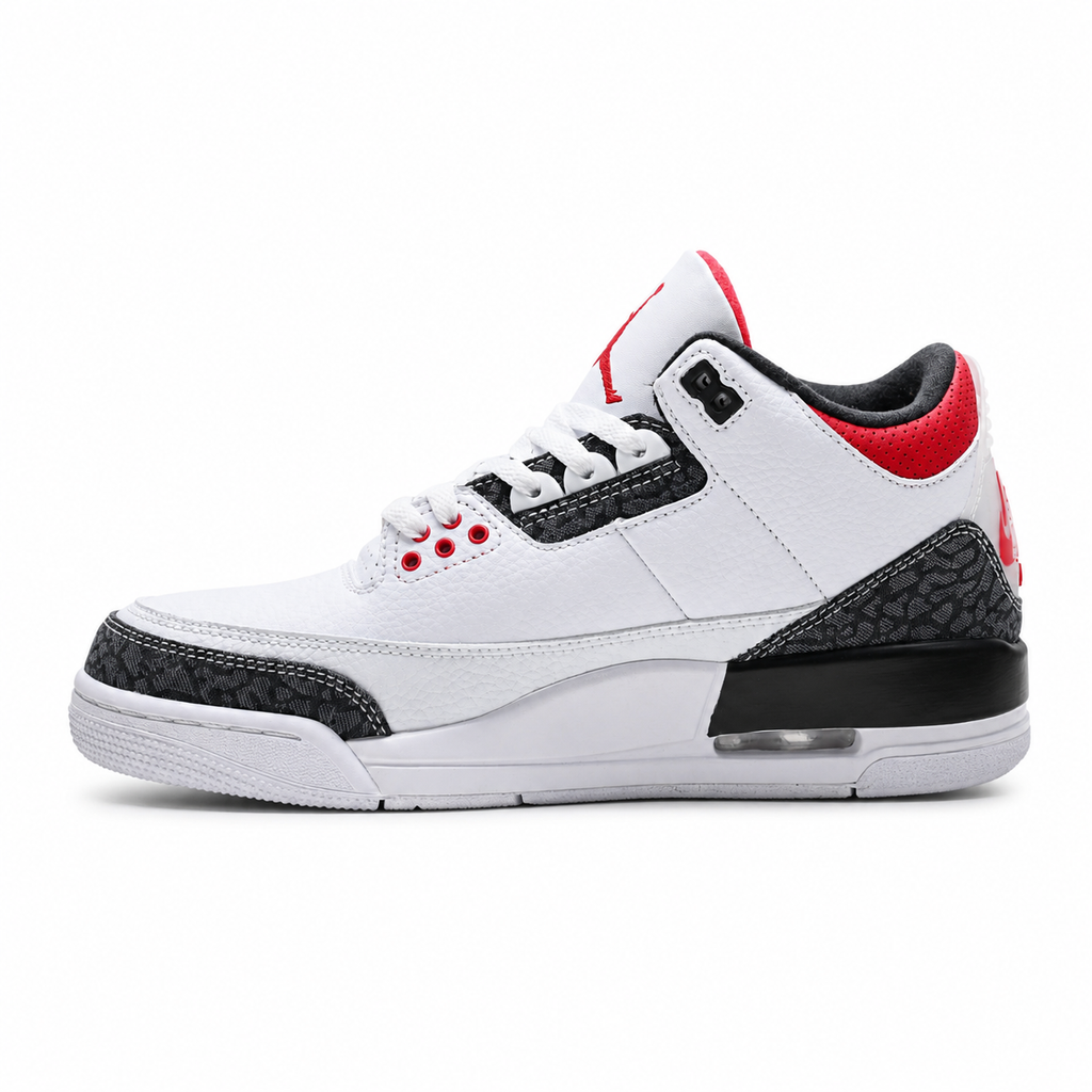 Air Jordan 3 Retro 'White Fire Red' | White Leather + Cement Grey Elephant Print + Visible Air Unit, Men's Basketball & Lifestyle Sneakers, Iconic Streetwear & Premium Comfort