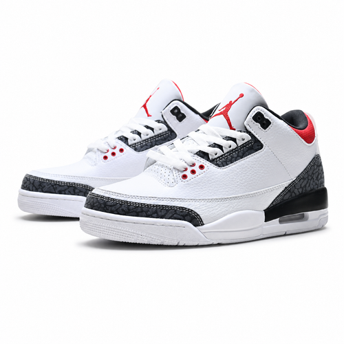 Air Jordan 3 Retro 'White Fire Red' | White Leather + Cement Grey Elephant Print + Visible Air Unit, Men's Basketball & Lifestyle Sneakers, Iconic Streetwear & Premium Comfort