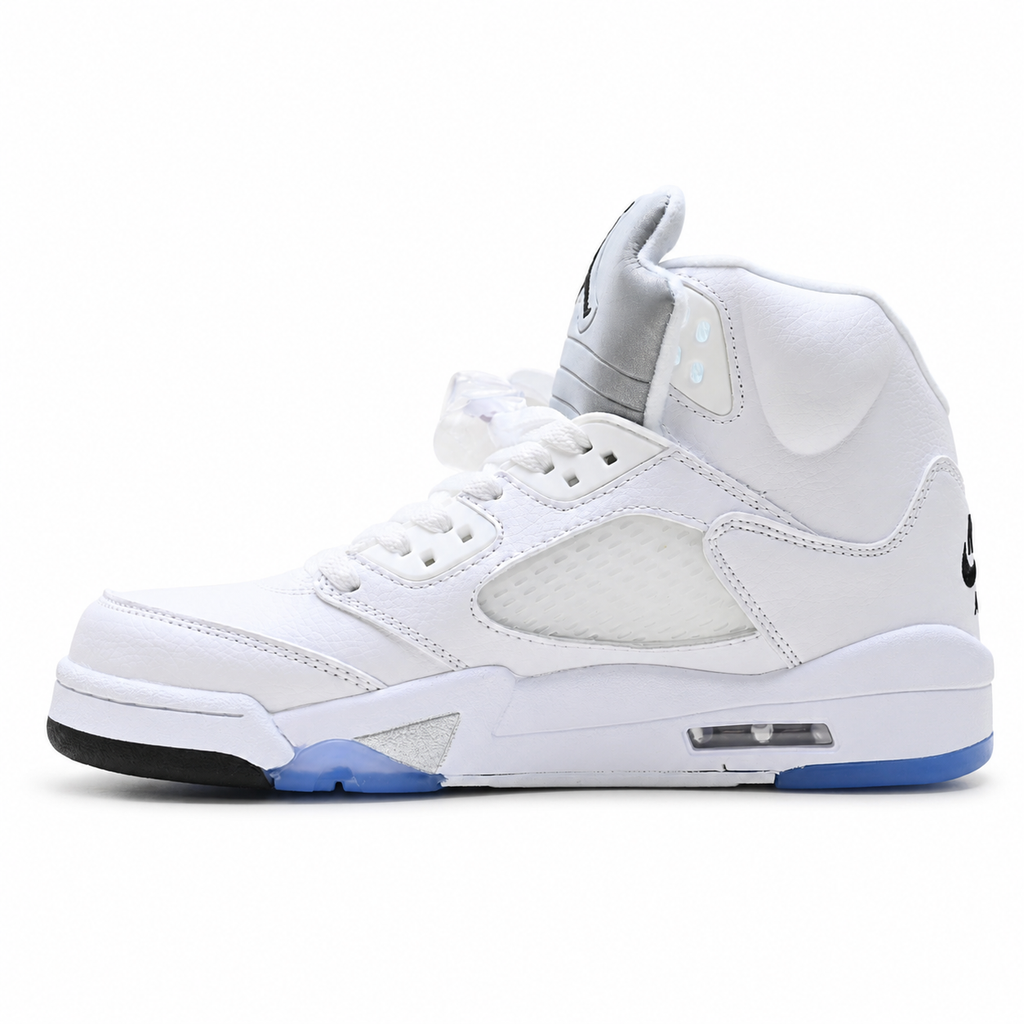 Air Jordan 5 Retro 'Metallic Silver' | White Leather + Silver Reflective Tongue + Icy Blue Outsole, Men's Basketball & Lifestyle Sneakers, Iconic 90s Streetwear & Premium Comfort