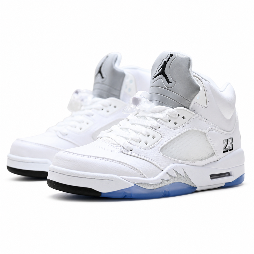 Air Jordan 5 Retro 'Metallic Silver' | White Leather + Silver Reflective Tongue + Icy Blue Outsole, Men's Basketball & Lifestyle Sneakers, Iconic 90s Streetwear & Premium Comfort