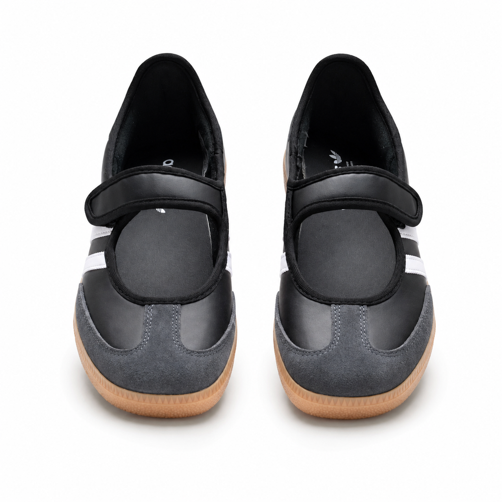 Adidas Originals Samba Jane Black and White Mary Jane with Velcro strap gum sole and three stripes women's retro German training shoes