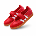 Adidas Originals Samba Jane W JQ6446 | Red Mary Jane style with Velcro straps, gum soles, and the iconic Three Stripes; a retro women's sneaker—a hit for Spring/Summer 2025.