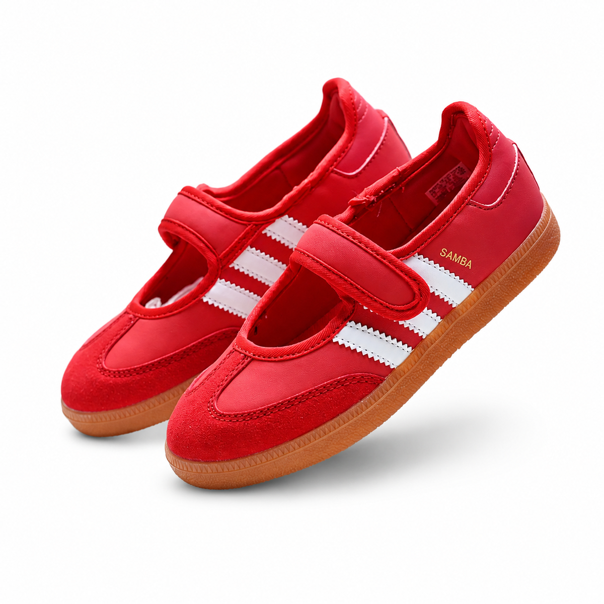 Adidas Originals Samba Jane W JQ6446 | Red Mary Jane style with Velcro straps, gum soles, and the iconic Three Stripes; a retro women's sneaker—a hit for Spring/Summer 2025.