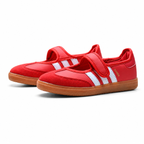 Adidas Originals Samba Jane W JQ6446 | Red Mary Jane style with Velcro straps, gum soles, and the iconic Three Stripes; a retro women's sneaker—a hit for Spring/Summer 2025.