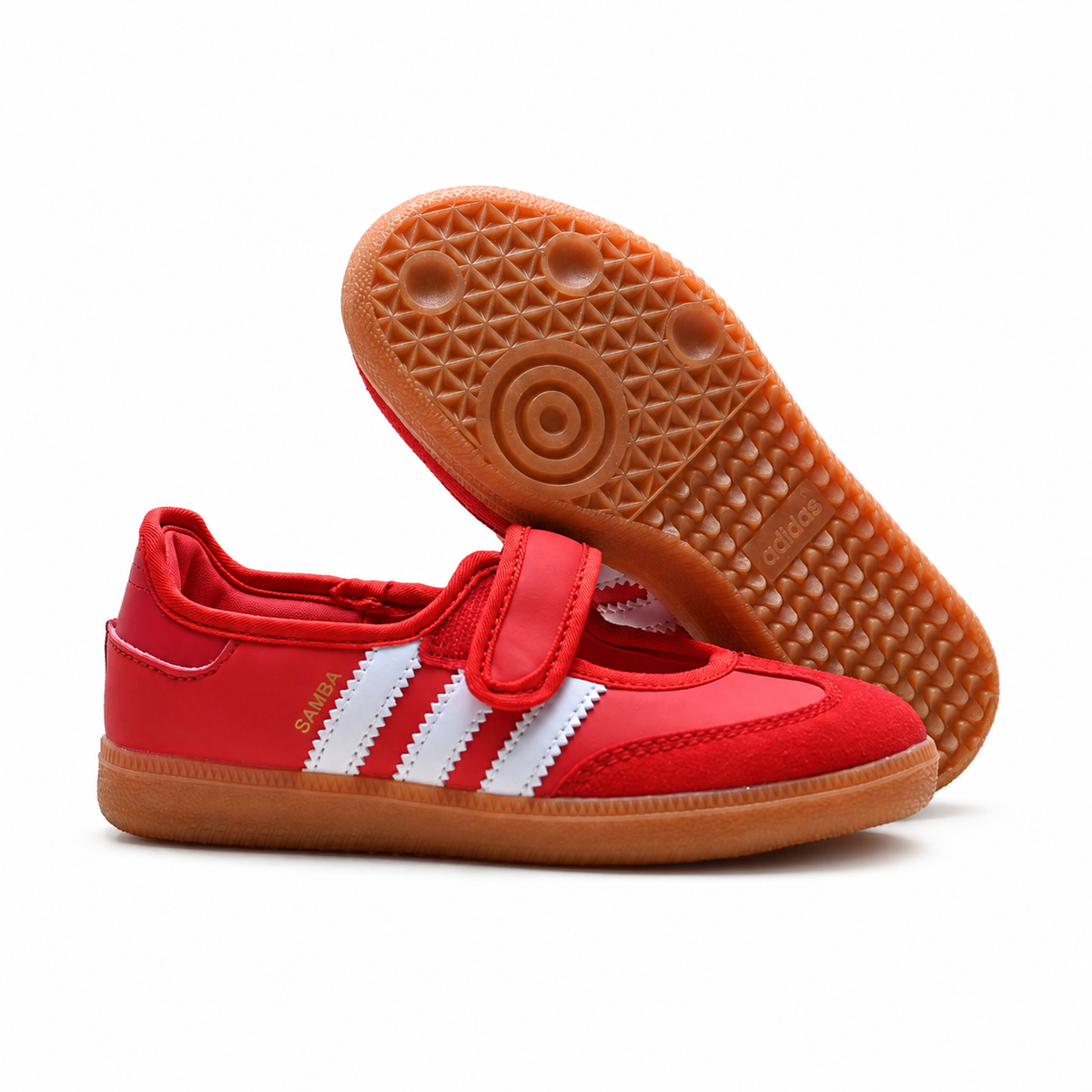 Adidas Originals Samba Jane W JQ6446 | Red Mary Jane style with Velcro straps, gum soles, and the iconic Three Stripes; a retro women's sneaker—a hit for Spring/Summer 2025.